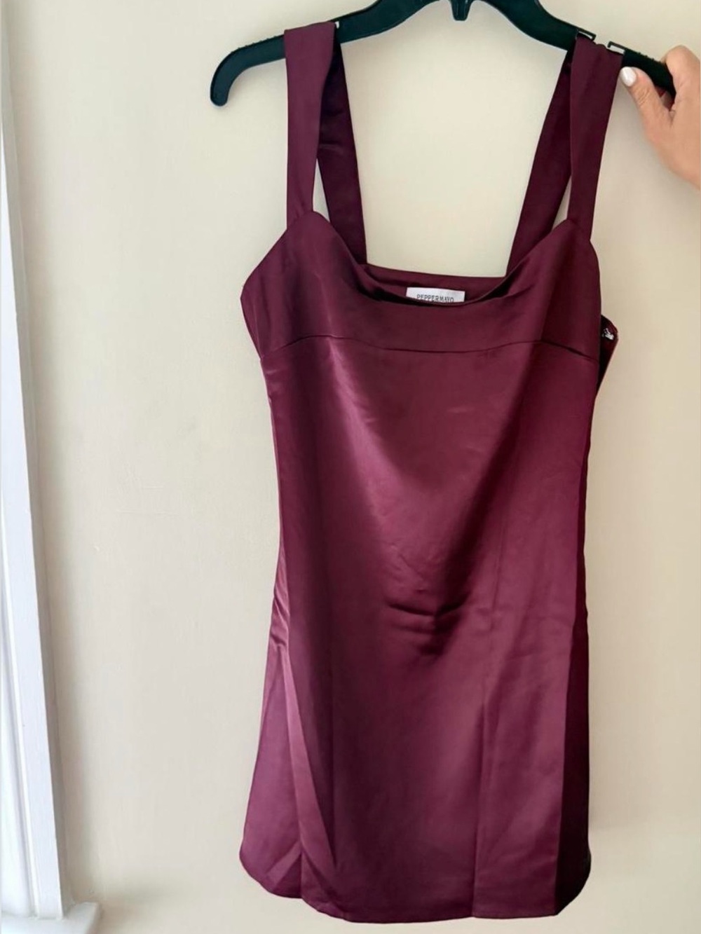 Peppermayo Satin Mini Dress in Burgundy